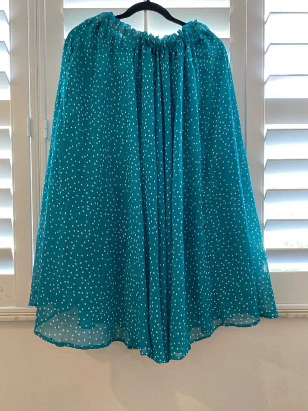 Teal Polka Dot Midi Skirt - Women's Flowing A-Line Skirt